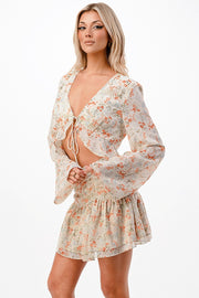 FLORAL PRINTED RUFFLE CROP TOP