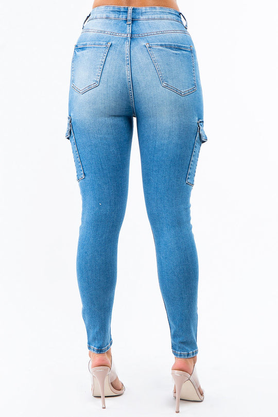 PLUS SIZE HIGH WAIST CARGO POCKET SKINNY JEANS