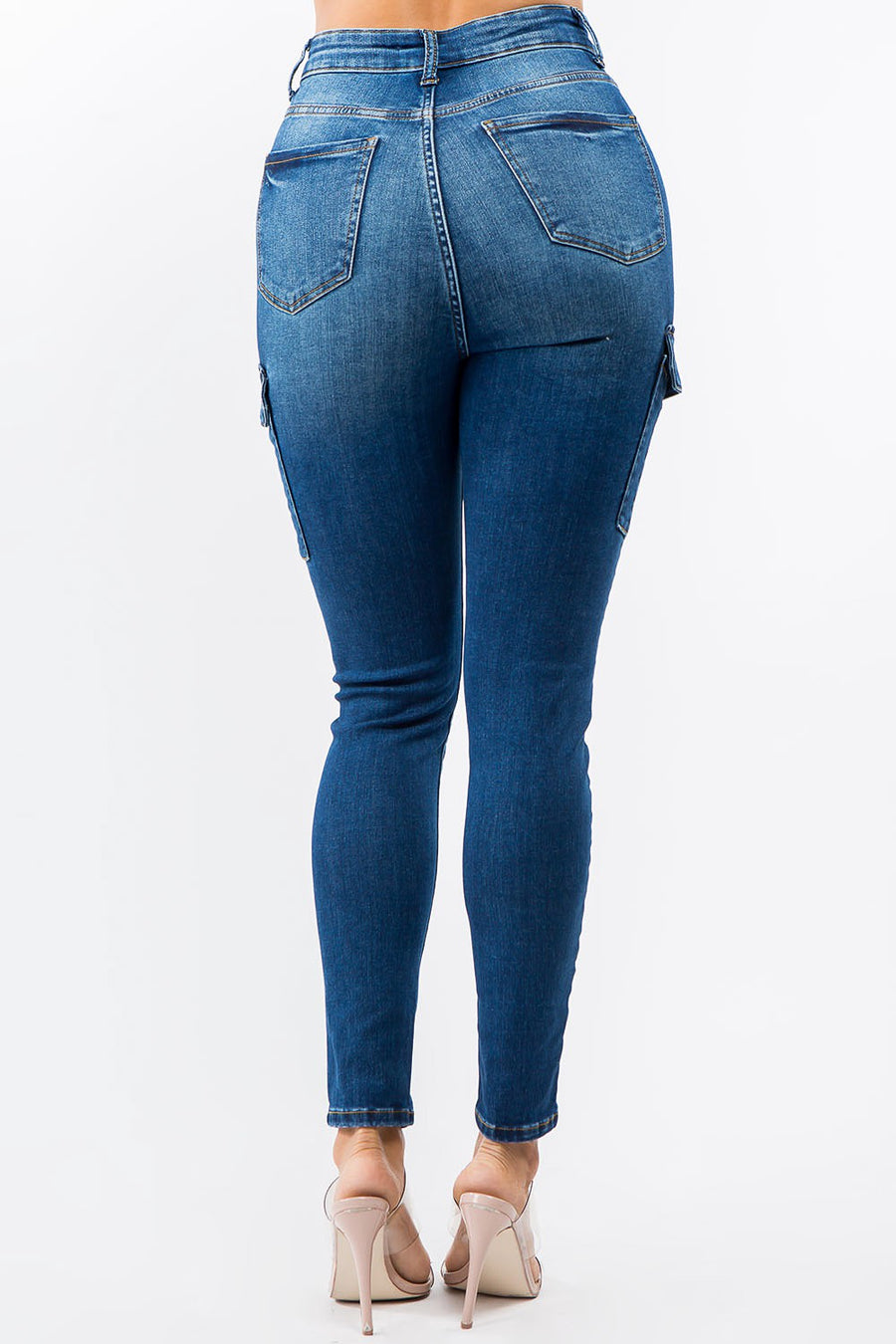 PLUS SIZE HIGH WAIST CARGO POCKET SKINNY JEANS