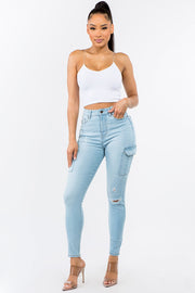 PLUS SIZE HIGH WAIST CARGO POCKET SKINNY JEANS