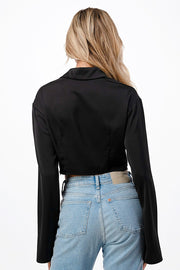 SATIN TWISTED FRONT CROPPED SHIRT