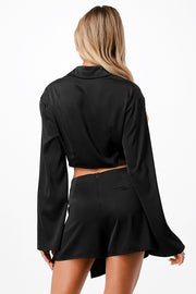 LAVISH SATIN TWISTED FRONT CROPPED SHIRT