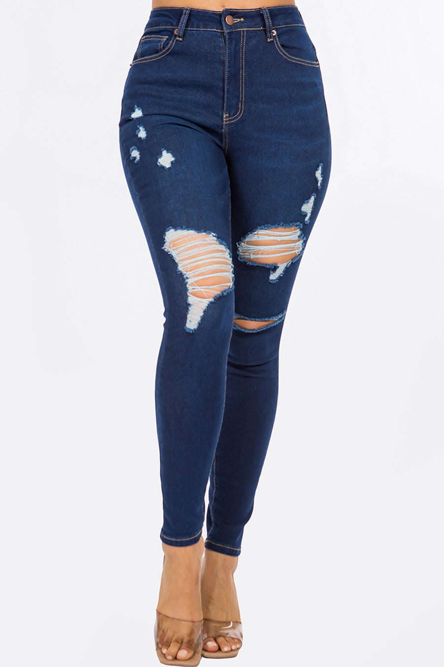 Distressed High Rise Skinny Jeans