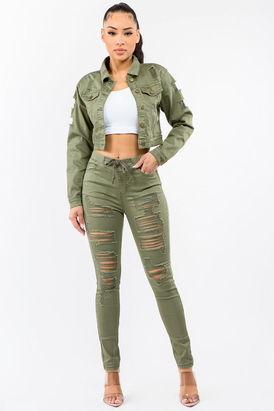 PLUS SIZE HIGH WAIST DISTRESSED SKINNY JOGGERS