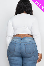 Plus Drawstring Ruched Cutout Front Crop Tops