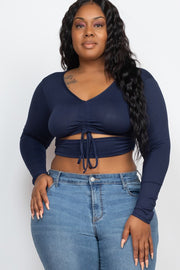 Plus Drawstring Ruched Cutout Front Crop Tops