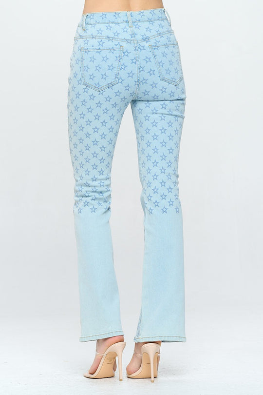 Star Print Bootcut Flare Jeans