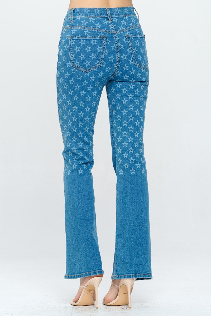 Star Print Bootcut Flare Jeans