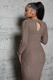 Long Sleeve Cable Pattern Sweater Long Dresses