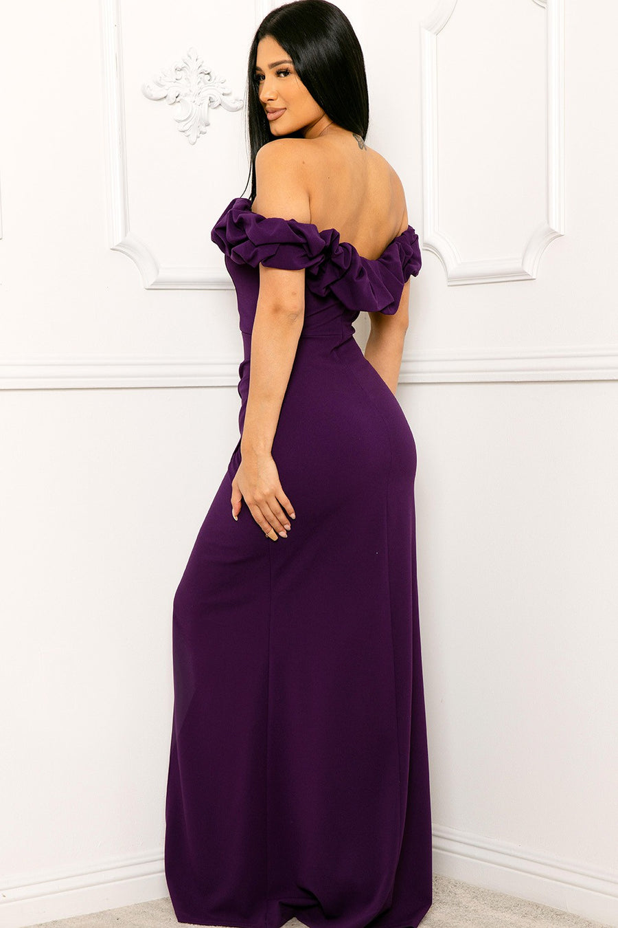 GENEVIEVE OFF THE SHOULDER RUFFLE SLEEVE MAXI DRESS