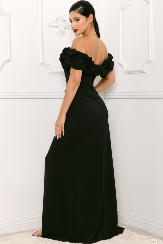 GENEVIEVE OFF THE SHOULDER RUFFLE SLEEVE MAXI DRESS