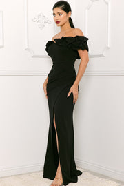 GENEVIEVE OFF THE SHOULDER RUFFLE SLEEVE MAXI DRESS