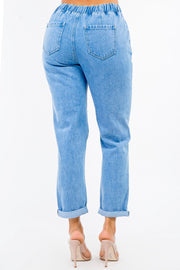 PLUS HIGH WAIST DISTRESSED FRONT DENIM JOGGERS