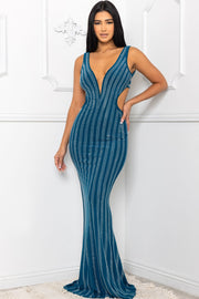 DREAM GIRL RHINESTONE STRIPED MAXI DRESS