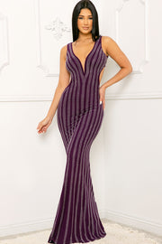 DREAM GIRL RHINESTONE STRIPED MAXI DRESS