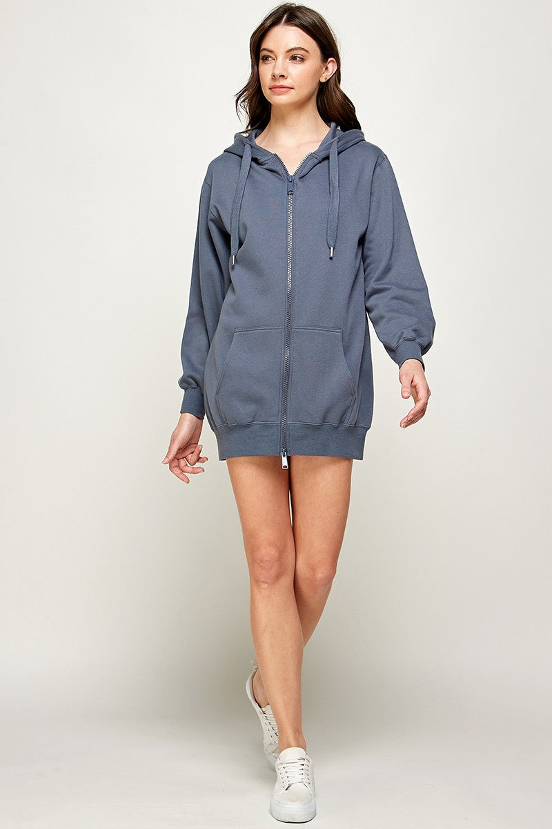 FLEECE OVERSIZED HOODIE ZIP UP TUNIC