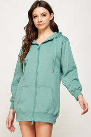 FLEECE OVERSIZED HOODIE ZIP UP TUNIC