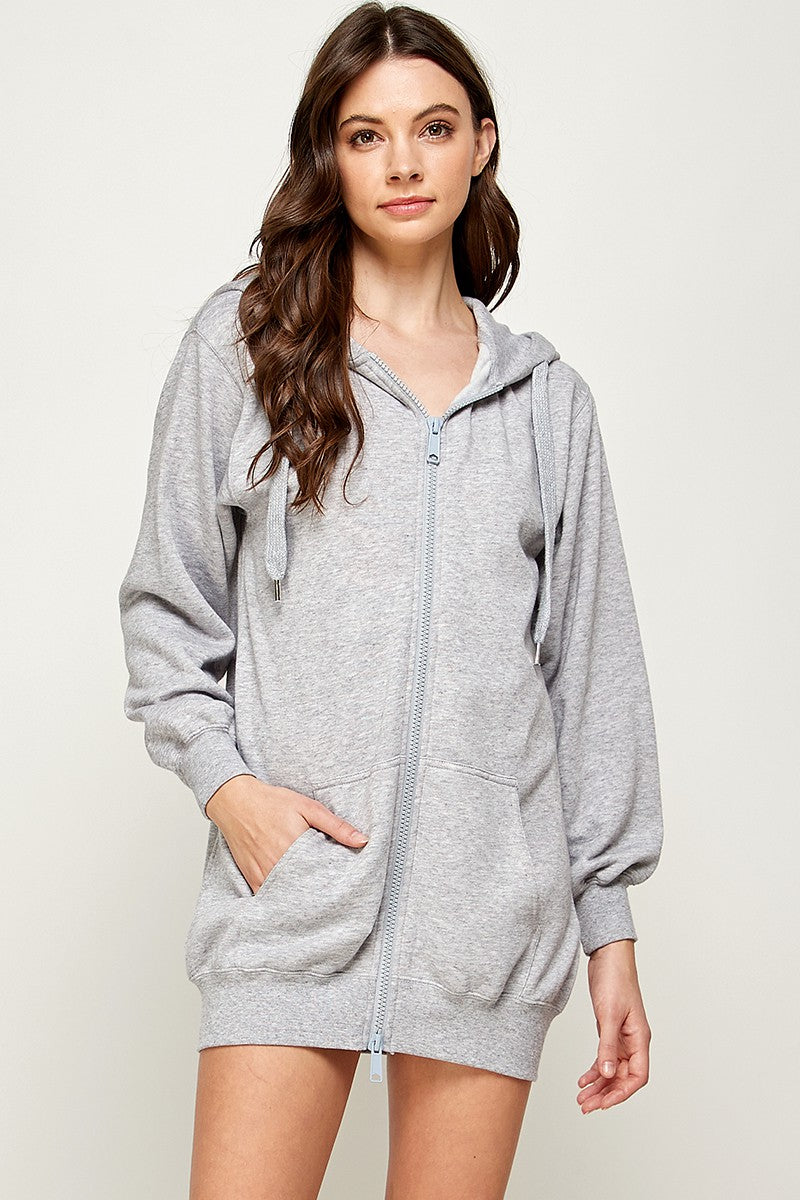 FLEECE OVERSIZED HOODIE ZIP UP TUNIC