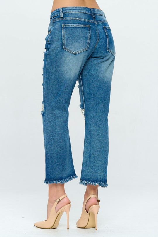 Loose Fit Jean Ankle Length Distressed Mom Jeans