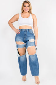 PLUS SIZE HIGH WAIST CUT OUT BOYFRIEND JEANS