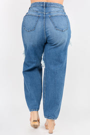 PLUS SIZE HIGH WAIST CUT OUT BOYFRIEND JEANS