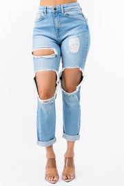 PLUS SIZE HIGH WAIST CUT OUT BOYFRIEND JEANS