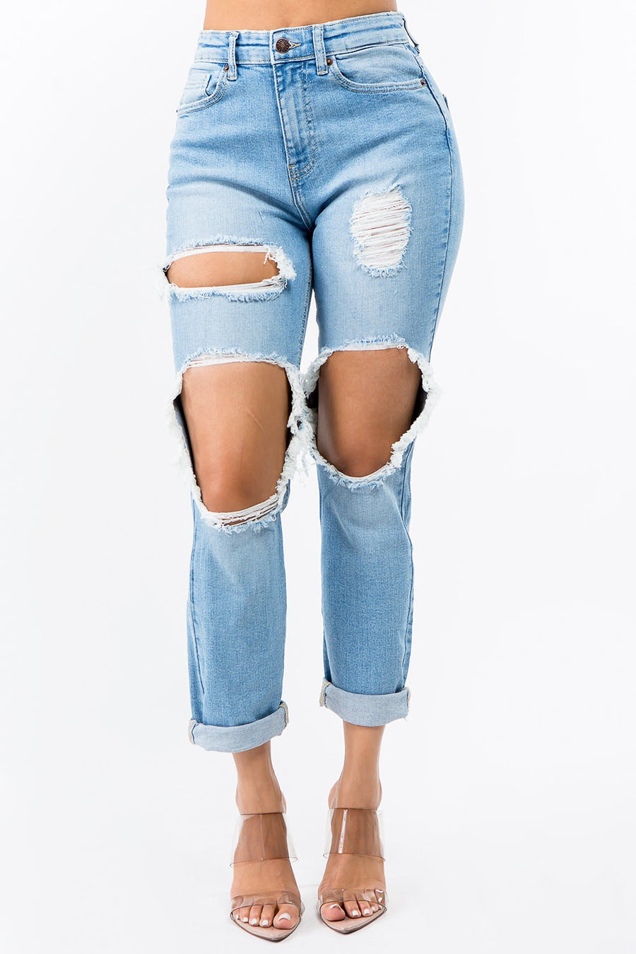 PLUS SIZE HIGH WAIST CUT OUT BOYFRIEND JEANS