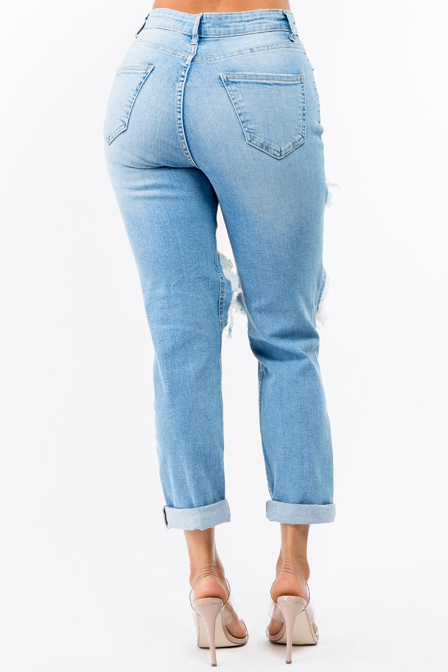 PLUS SIZE HIGH WAIST CUT OUT BOYFRIEND JEANS