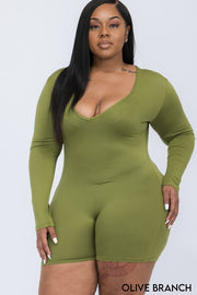 Plus Size V-Neck Long Sleeve Bodycon Rompers