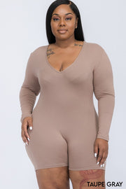 Plus Size V-Neck Long Sleeve Bodycon Rompers