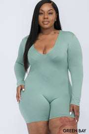 Plus Size V-Neck Long Sleeve Bodycon Rompers