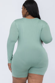 Plus Size V-Neck Long Sleeve Bodycon Rompers