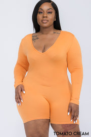 Plus Size V-Neck Long Sleeve Bodycon Rompers