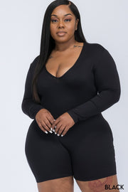 Plus Size V-Neck Long Sleeve Bodycon Rompers