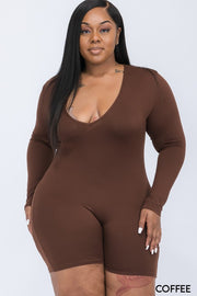 Plus Size V-Neck Long Sleeve Bodycon Rompers