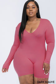 Plus Size V-Neck Long Sleeve Bodycon Rompers