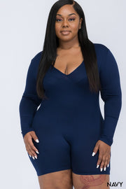 Plus Size V-Neck Long Sleeve Bodycon Rompers