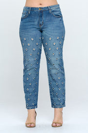 Polka Dot Hole Straight Leg Jeans