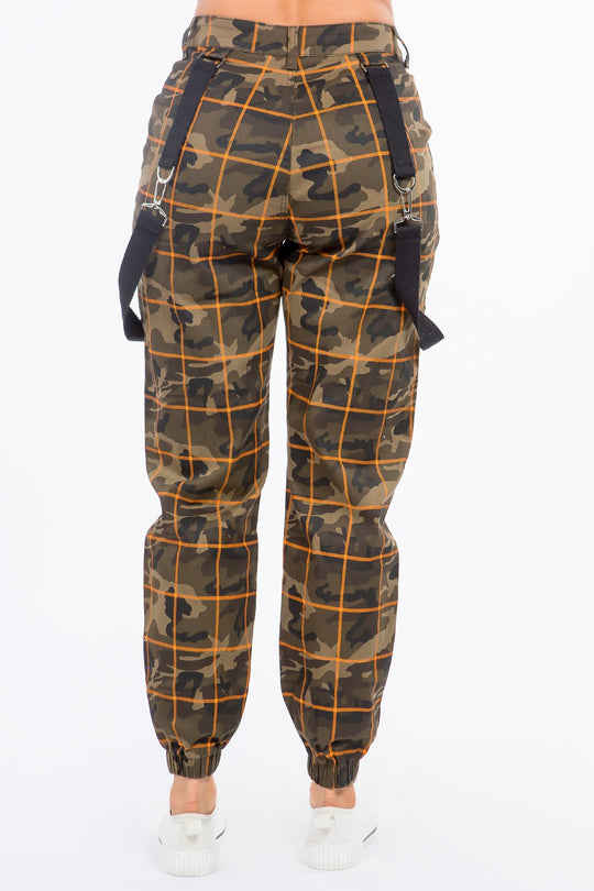 PLUS SIZE HIGH WAIST GRID PRINT JOGGER PANTS