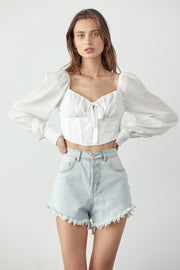 Long sleeve cropped corset top with front tie