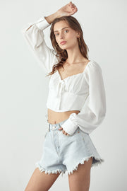 Long sleeve cropped corset top with front tie