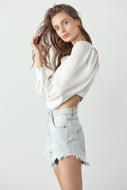 Long sleeve cropped corset top with front tie