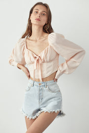 Long sleeve cropped corset top with front tie