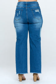 Side Pocket Straight Leg Knee Destruct Plus Jeans