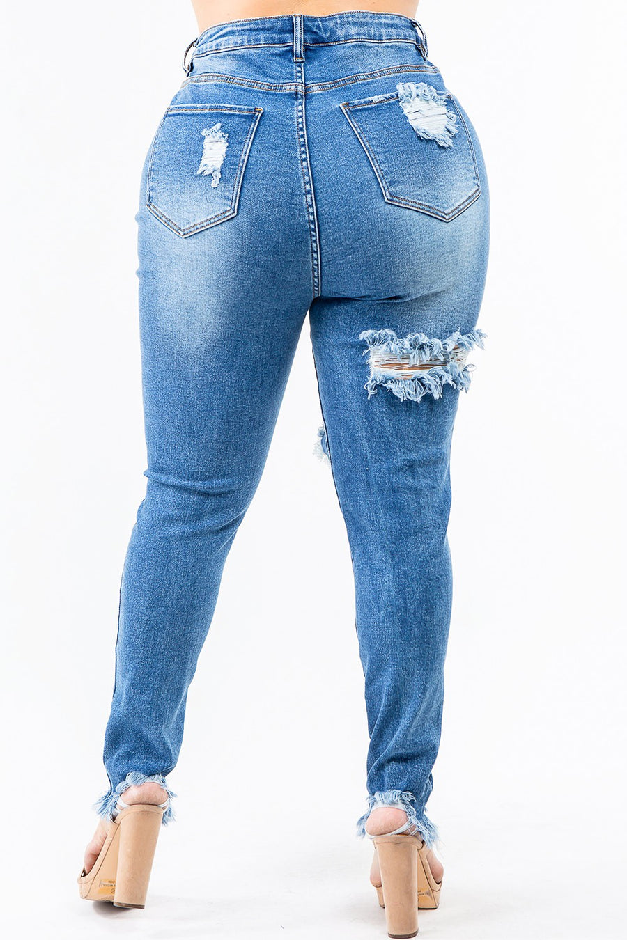 PLUS SIZE HIGH WAIST CUT OUT LIGHT BLUE DISTRESSED JEANS