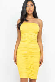 4-Way Ruched Tube Midi Dresses