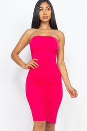 4-Way Ruched Tube Midi Dresses