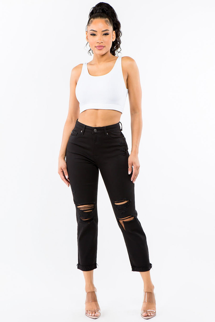 PLUS SIZE HIGH WAIST DISTRESSED BOYFRIEND JEANS