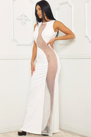 MESH WITH RHINESTONE CENTRED MAXI DRESS