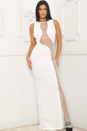 MESH WITH RHINESTONE CENTRED MAXI DRESS